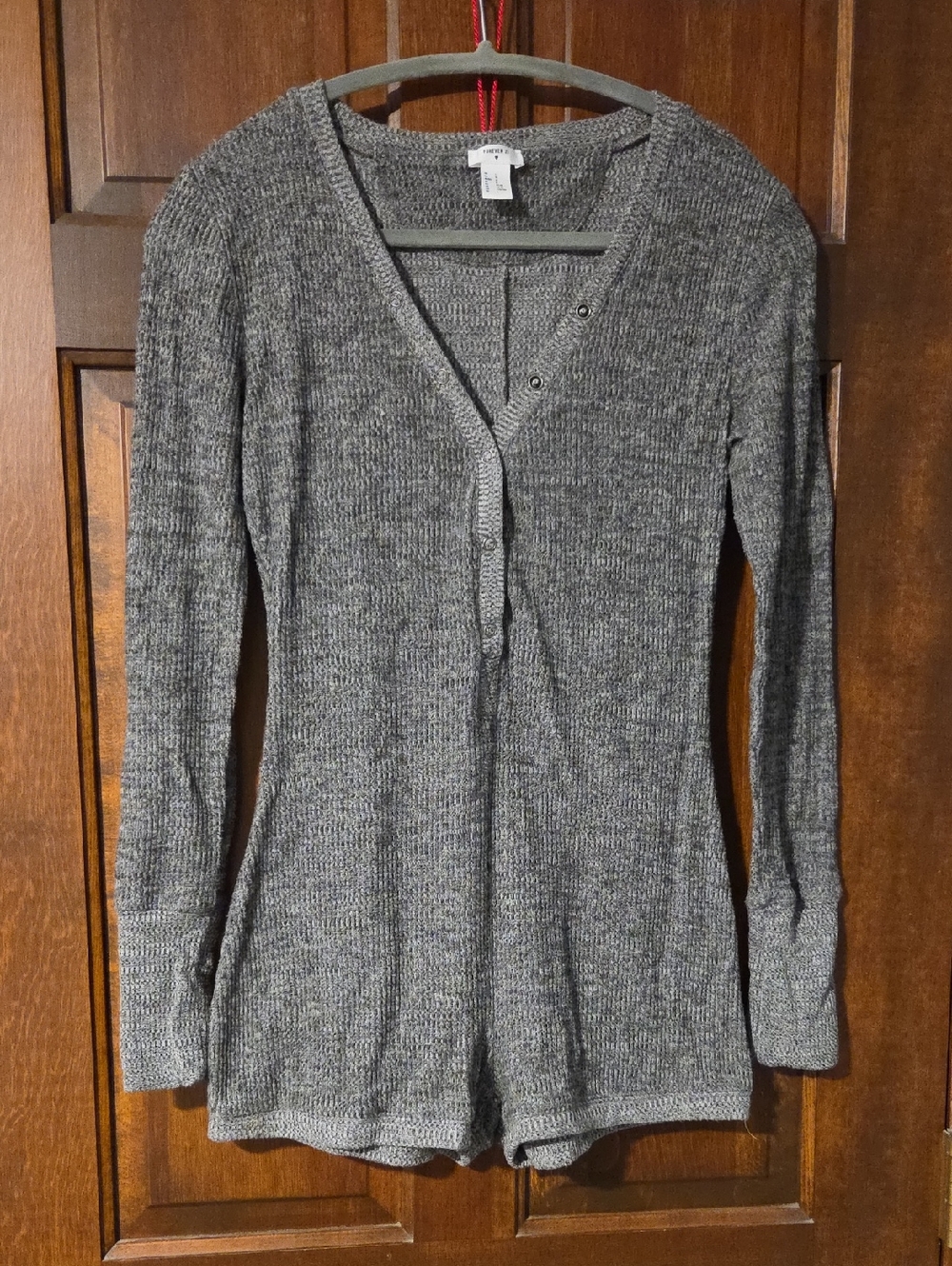 Forever 21 Gray Ribbed Knit Sleep Romper with V-Detail